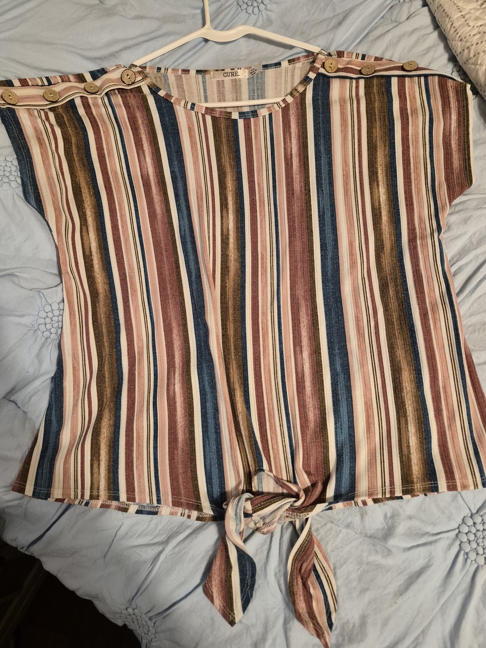 CUTE Striped Tie-Front Short Sleeve Top in Multi-Color